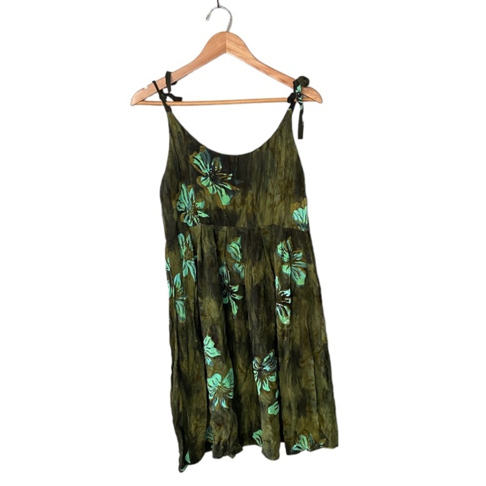 Vintage Tie Dye Tie Strap Hawaiian Hibiscus Mini Dress
